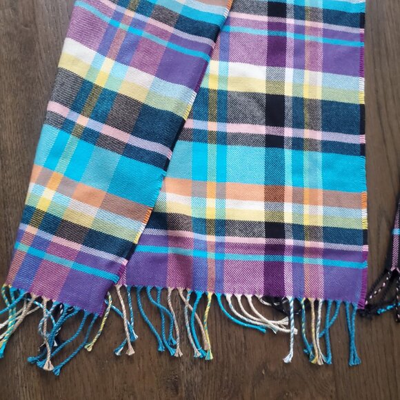 NEW Super Soft Fun Colourful Plaid & Checkered Long Fringe Scarf 1 Scarf 2 Looks - Picture 2 of 6